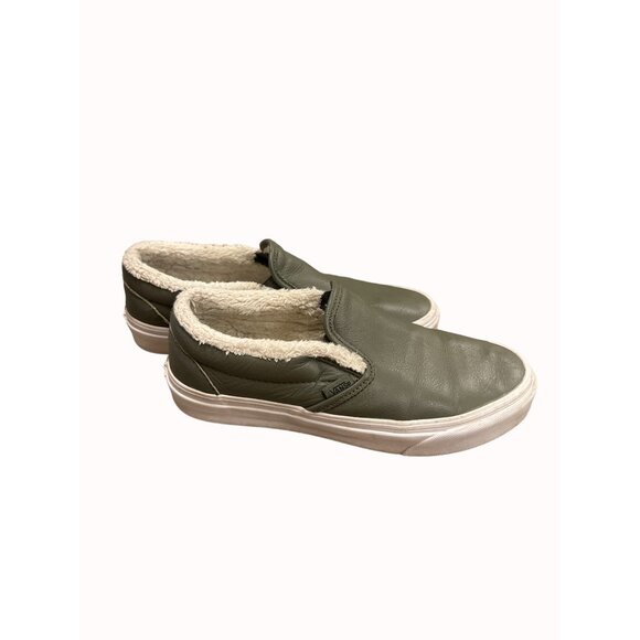 Vans men’s 7.5 or womens 9 green leather fur lined low top shoes slip  SKU 6269 main image 8